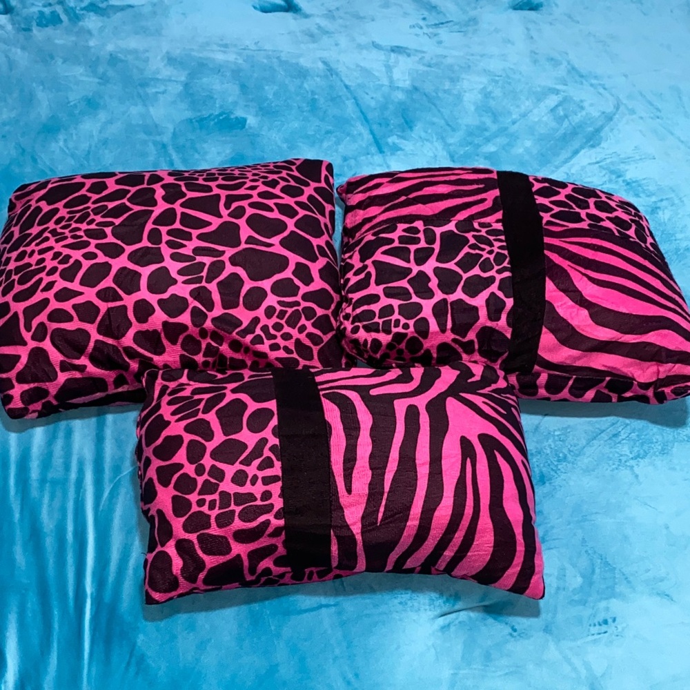Pink and Black Animal Print Pillow Set